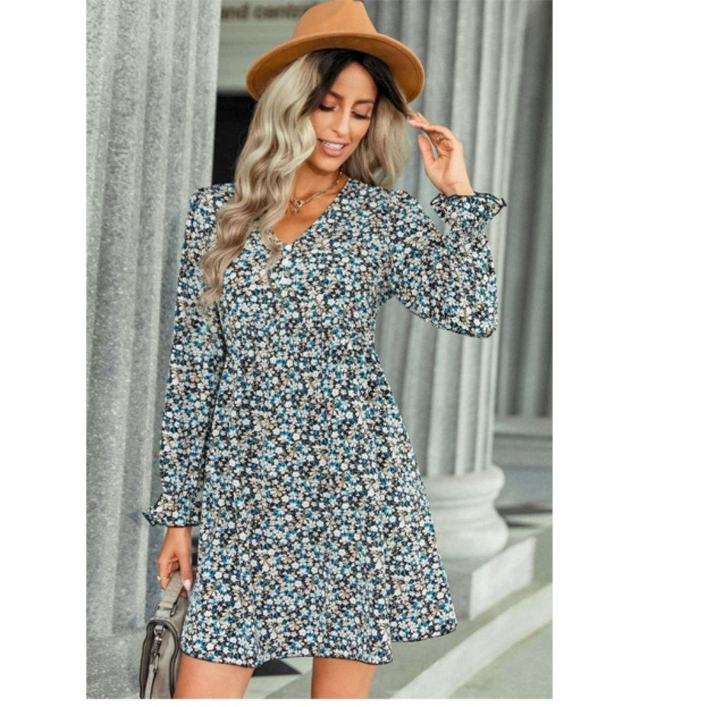 Floral Decorative Button Mini Dress - Picture 12 of 14